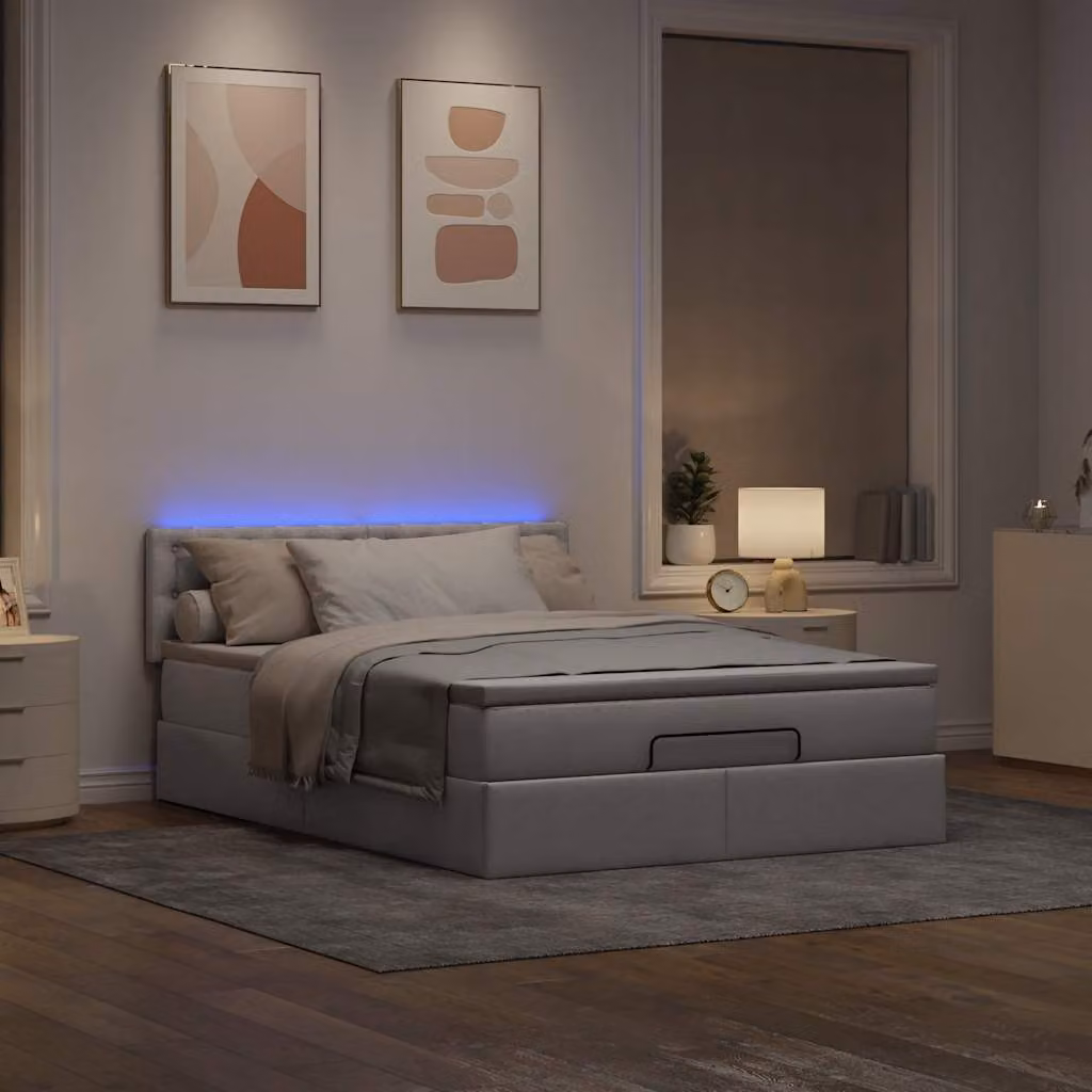 Maison Exclusive - Letto ottomano con materasso e LED Taupe 140x200 cm Tessuto