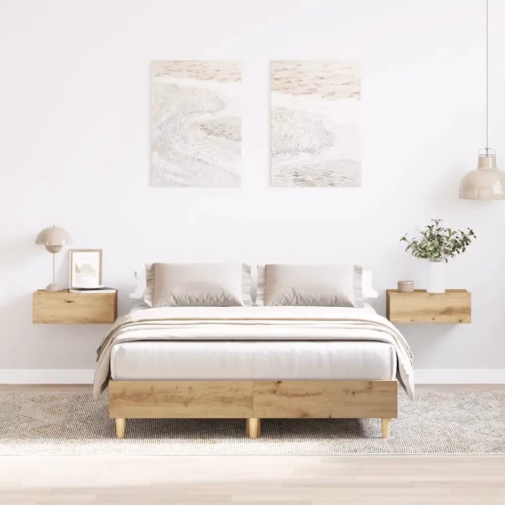 Letto matrimoniale artigianale in legno Rovere marrone con giroletto senza materasso L/P/H: 140 x 190 cm – 2