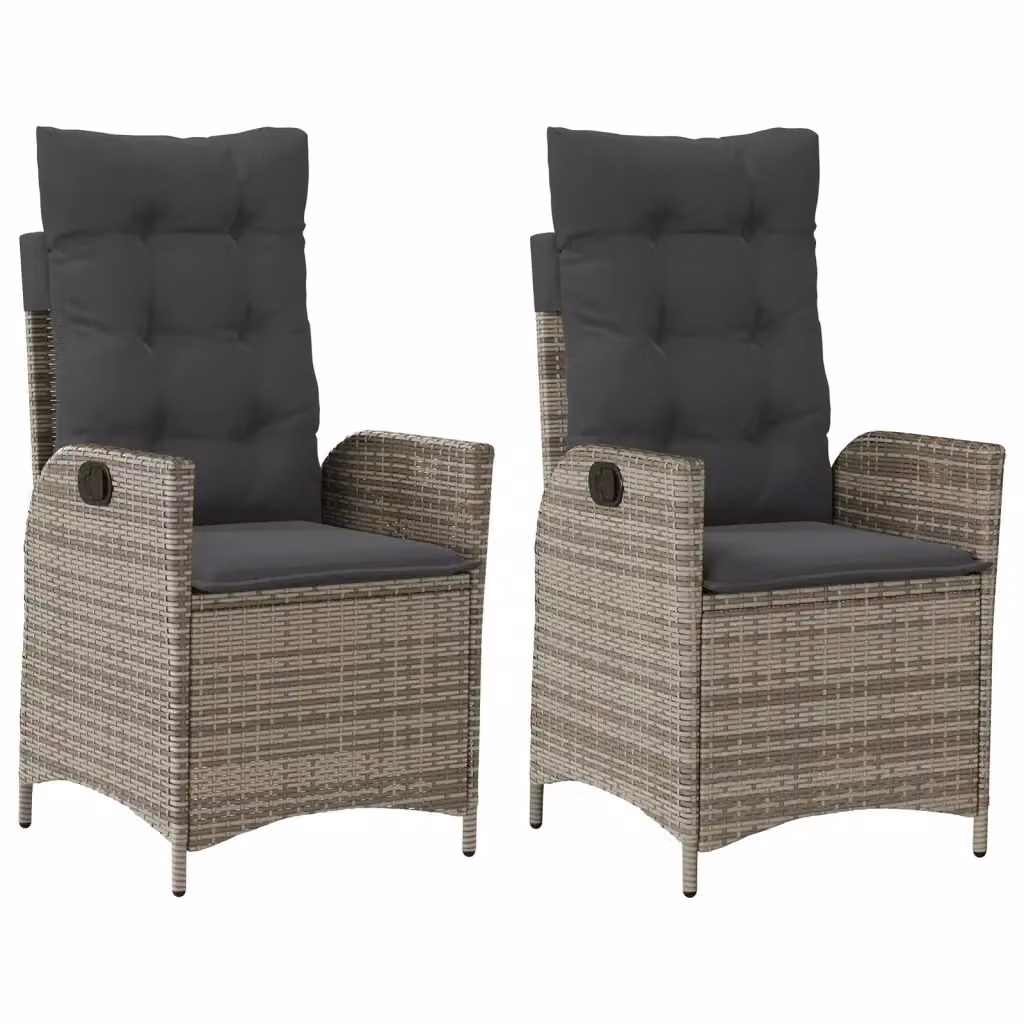 Set di 2 sedie da giardino reclinabili vidaXL in polyrattan grigio con cuscini in tessuto resistente ai raggi UV – 2