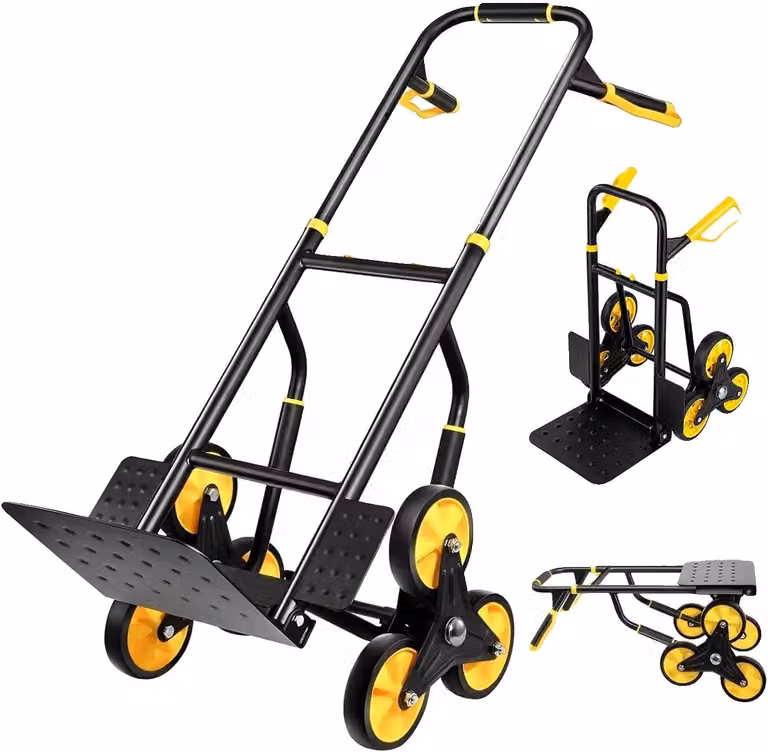 Carrello a mano per salire le scale, acciaio resistente, design pieghevole, colore nero