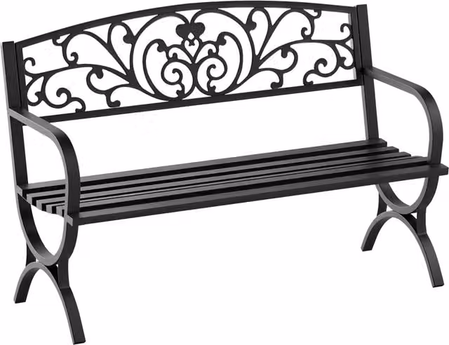 Panchina da giardino Xylo a 3 posti in acciaio nero con braccioli L: 127 cm, P: 60 cm, H: 85 cm