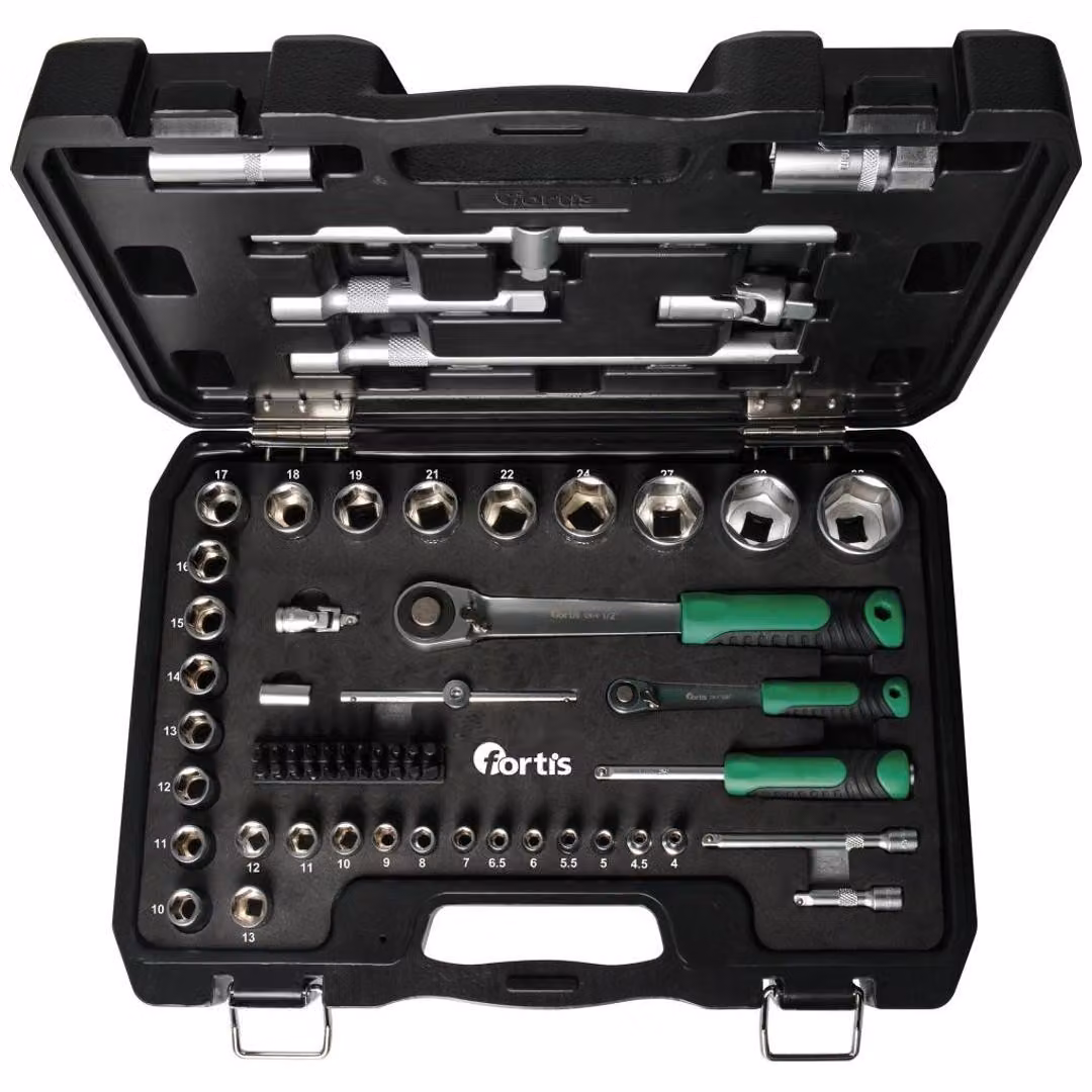 Set di chiavi a bussola Fortis, 1/4" e 1/2", 65 pezzi.