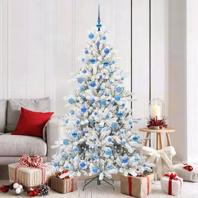 Albero di Natale Artificiale Moderno vidaXL Bianco con Luci LED Warm White e Rami Pieghevoli in PVC e Metallo