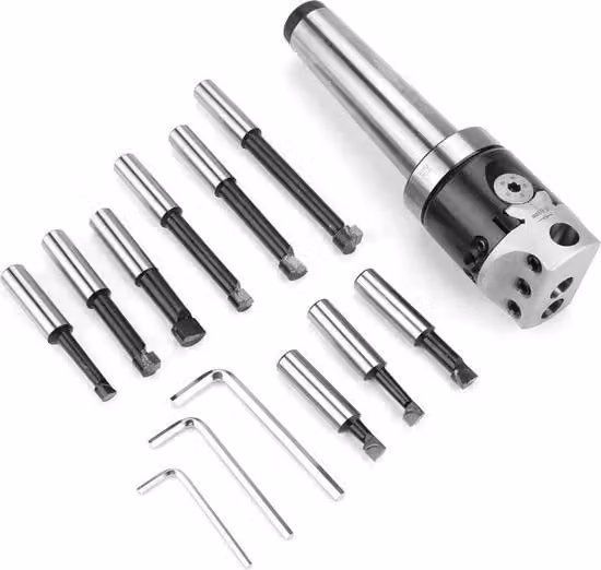 Set di 14 attrezzi in acciaio per macchina CNC MT4-Asadapter-Set, colore argento, comprensivo di punte a sega e chiavi universali
