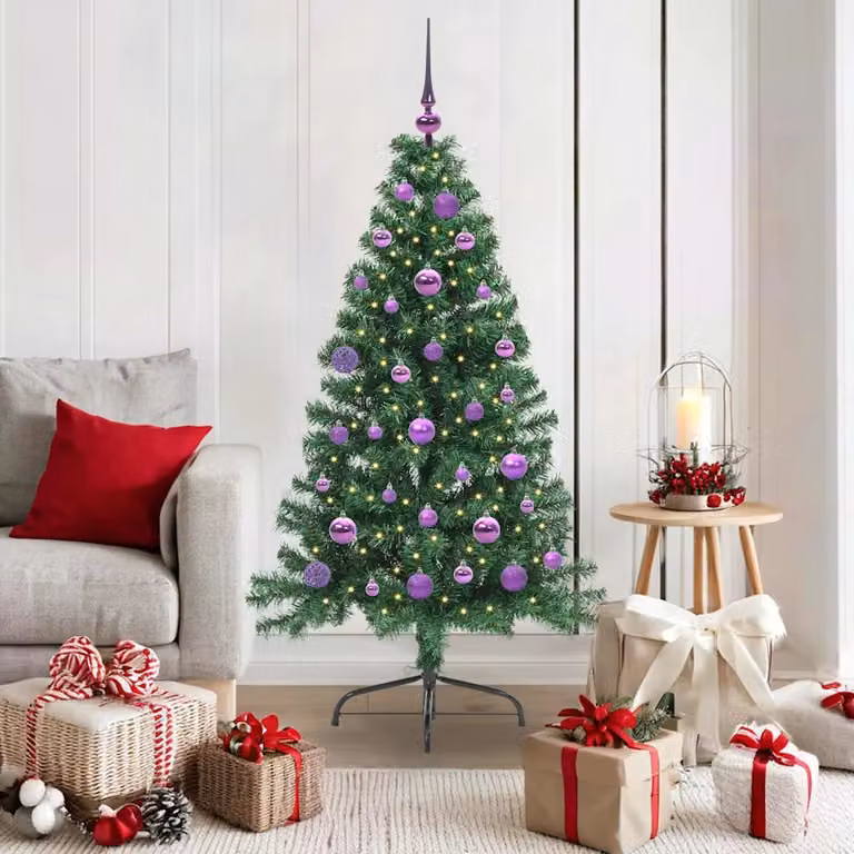 Albero di Natale artificiale moderno vidaXL con luci LED bianco caldo, Verde, 150 cm