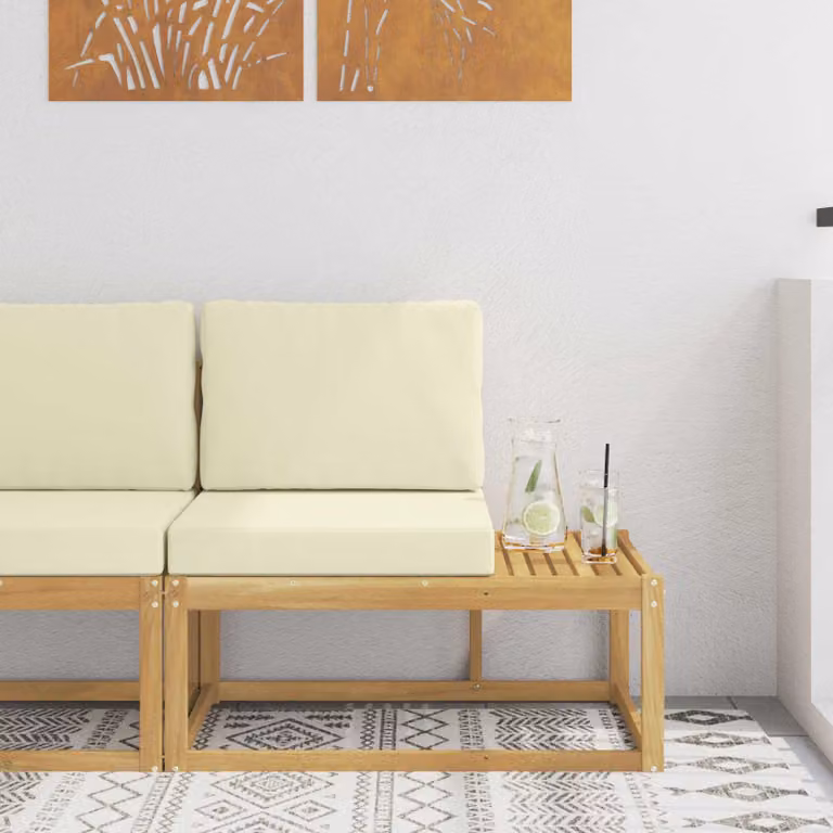 vidaXL Divano da esterno moderno in legno di acacia con cuscini bianchi L: 91 cm, P: 63 cm, H: 73 cm