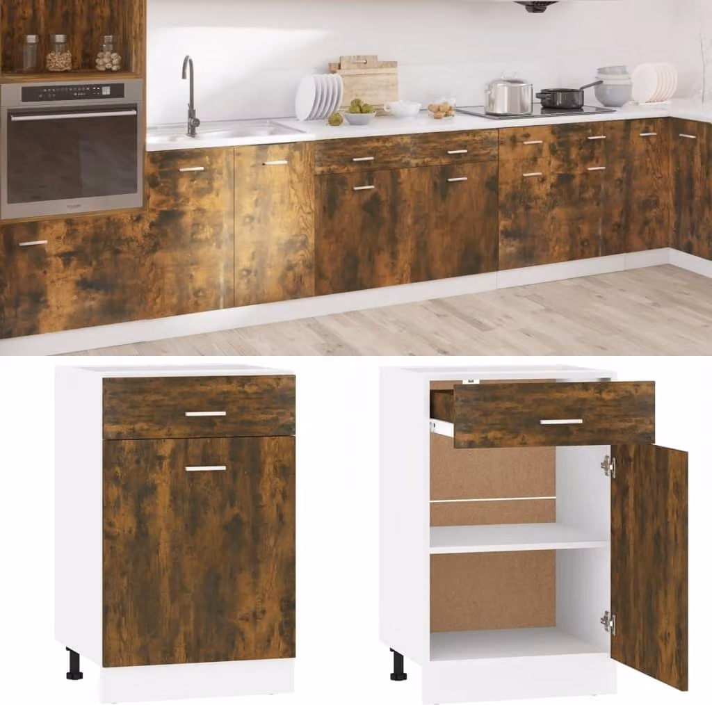 The Living Store Base con cassetto rovere fumé 50x46x81,5 cm