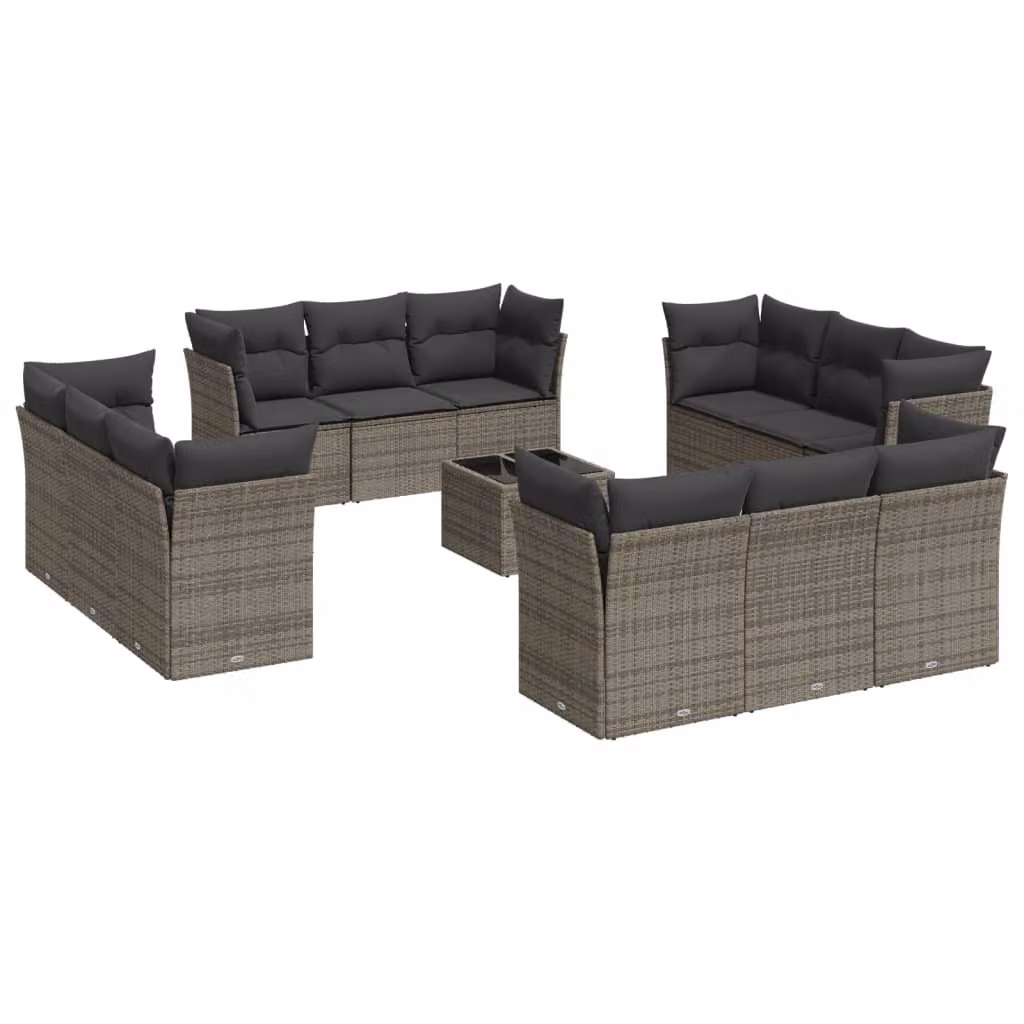 Set Divani da Giardino 13 pz con Cuscini Grigio in Polyrattan
