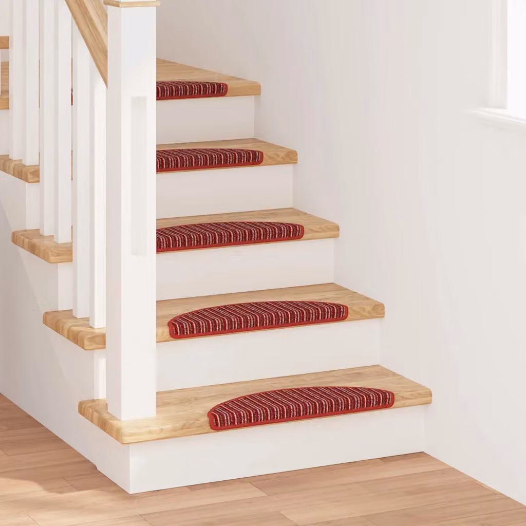 Set di 15 tappetini per scale autoadesivi vidaXL, antiscivolo e in polipropilene, motivo a righe, colore rosso, L 56 cm x P 17 cm x H 3 cm