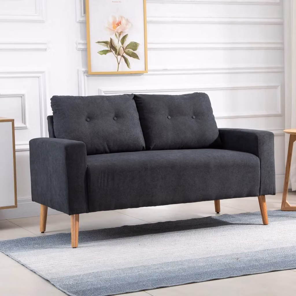 Divano 2 Posti Moderno in Stile Nordico GIORDANOSHOP Grigio con Schienale Trapuntato in Tessuto L: 145 cm, P: 76 cm, H: 88 cm – 2