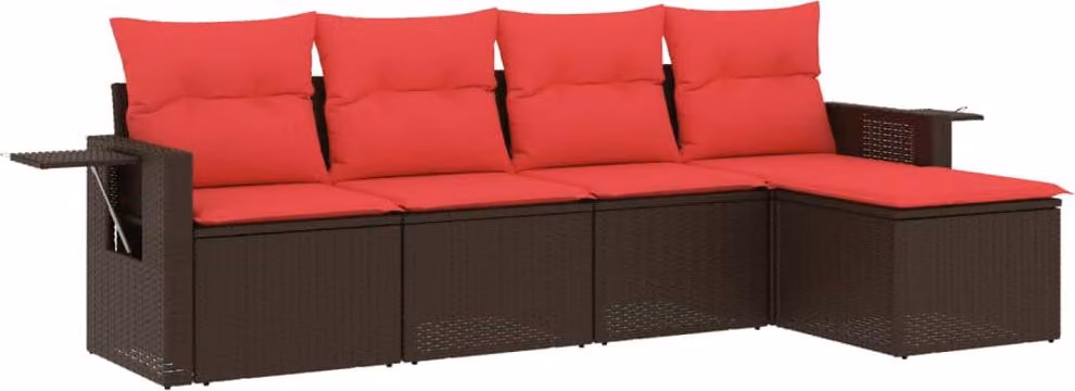 Set Divani da Giardino 5 pz con Cuscini Marrone in Polyrattan