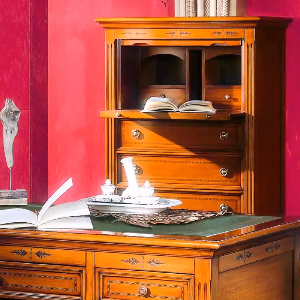 Scrivania classica in legno e pelle Mobili 2G L: 130 cm, P: 70 cm, H: 80 cm – 4