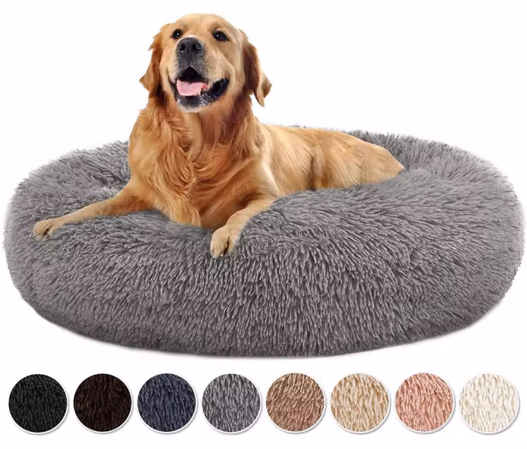 Cuccia per cani a forma di ciambella, imbottita, lavabile, grigia, 60x60x20 cm