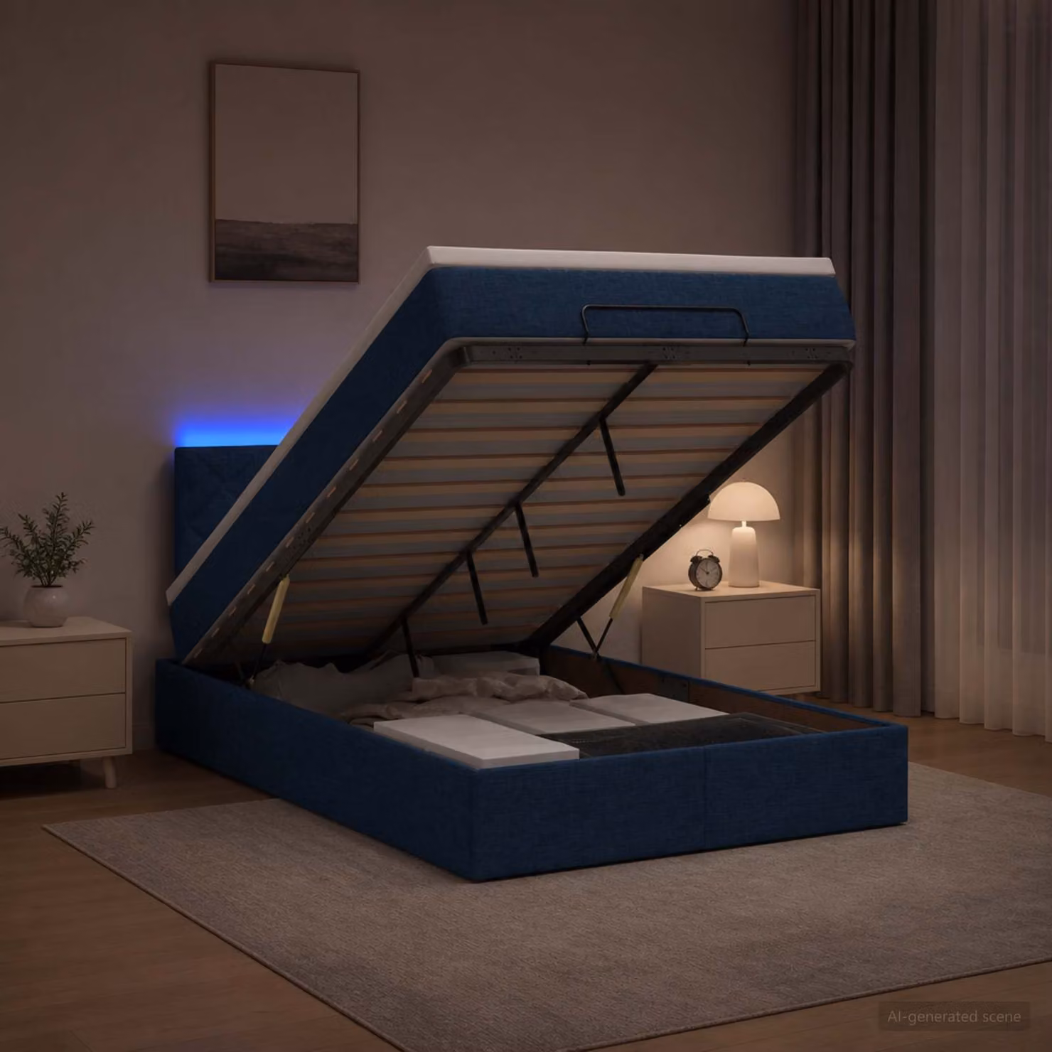 Letto Ottomano con Materasso e LED vidaXL, Colore Blu e Bianco, L/P/H: 120 x 200 x 88 cm