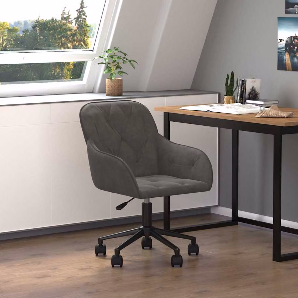 Sedia da ufficio girevole vidaXL in velluto grigio con base in metallo e legno