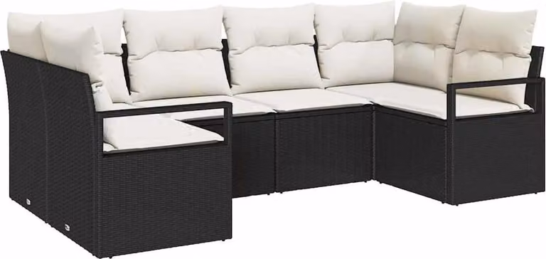 Set di divani con cuscino 6 pcs Nero polyrattan