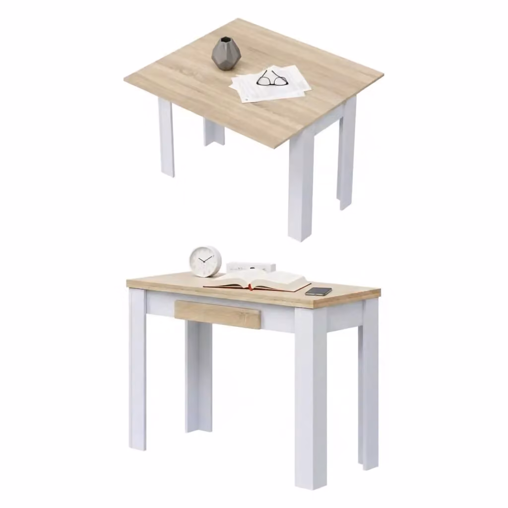 DMORA Tavolo Allungabile Moderno Rettangolare in Legno Rovere Bianco Opaco L: 110 cm, P: 50 cm, H: 79 cm – 2