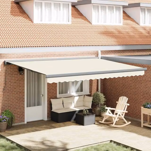 Tenda retrattile manuale Videx in alluminio e poliestere, colori beige e grigio, L: 400 cm x P: 300 cm – 1