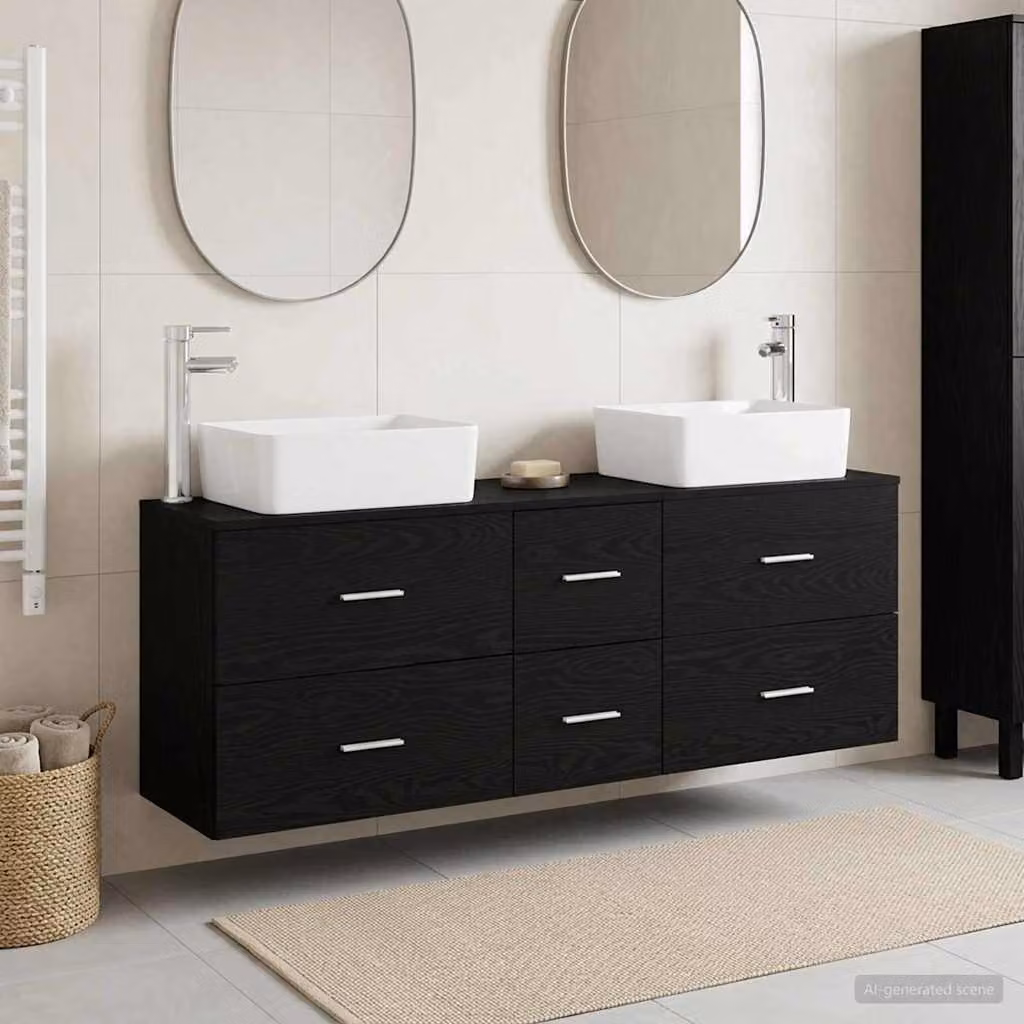 Set di 3 armadi da bagno moderni vidaXL in legno e metallo nero opaco L/P/H: 136 x 35 x 80 cm
