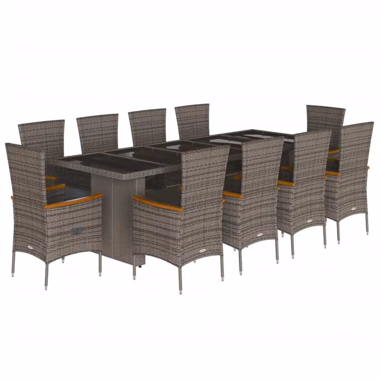 Set da Pranzo da Giardino 11pz con Cuscini in Polyrattan Grigio