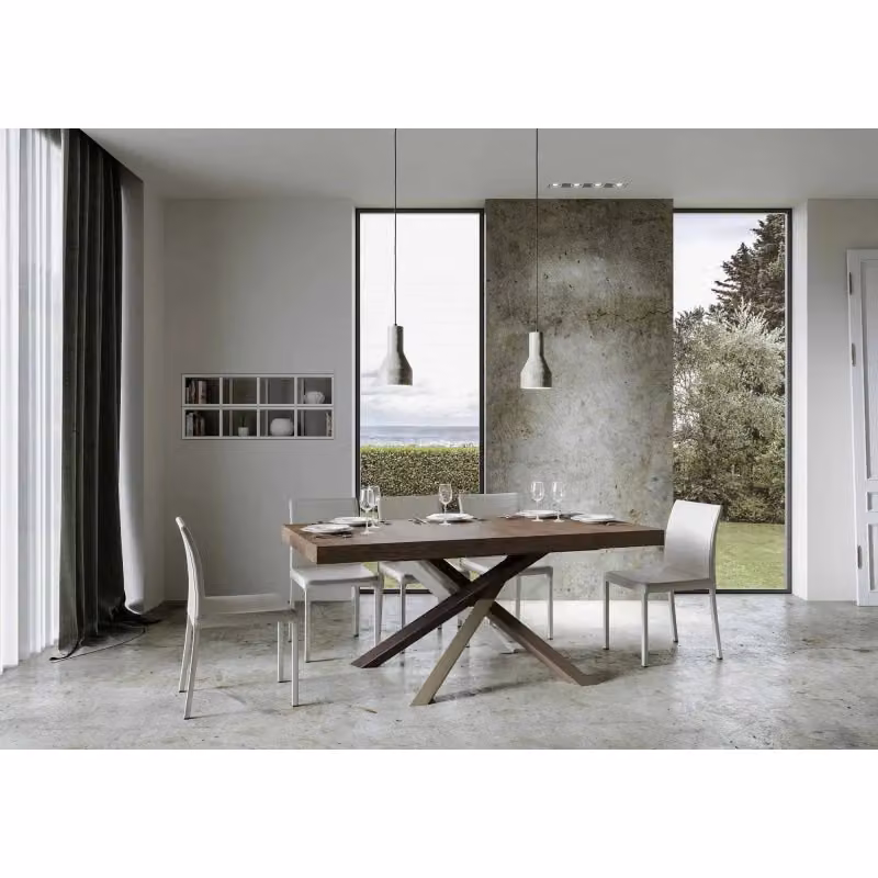 Tavolo allungabile Volantis Premium Itamoby colore Noce con struttura a X in metallo e piano in MDF laminato L: 90 cm, P: 180/284 cm – 2