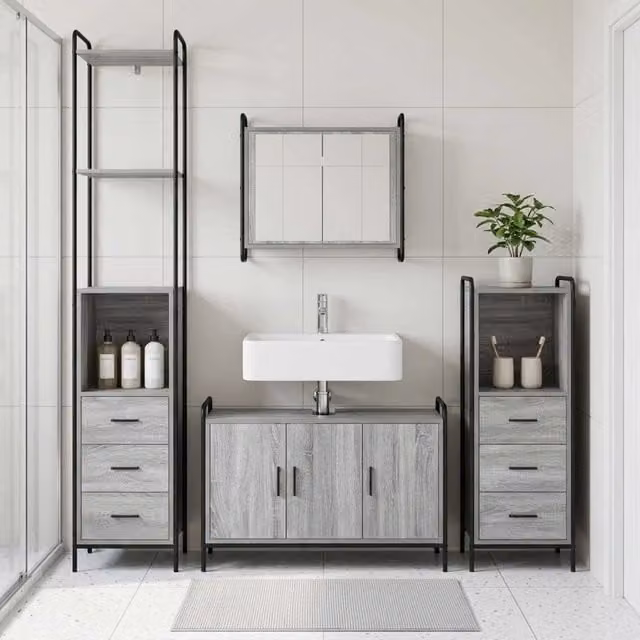 Set di Armadi da Bagno 3 pz Sonoma grigio 40 x 36 x 200,5 cm 3444576