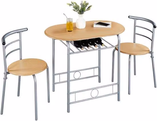 Mobili da giardino in legno, set da 3 pezzi, mobili da balcone, mobili da giardino, tavolo in legno e 2 sedie in legno, 90 x 53 x 73,5 cm, effetto legno
