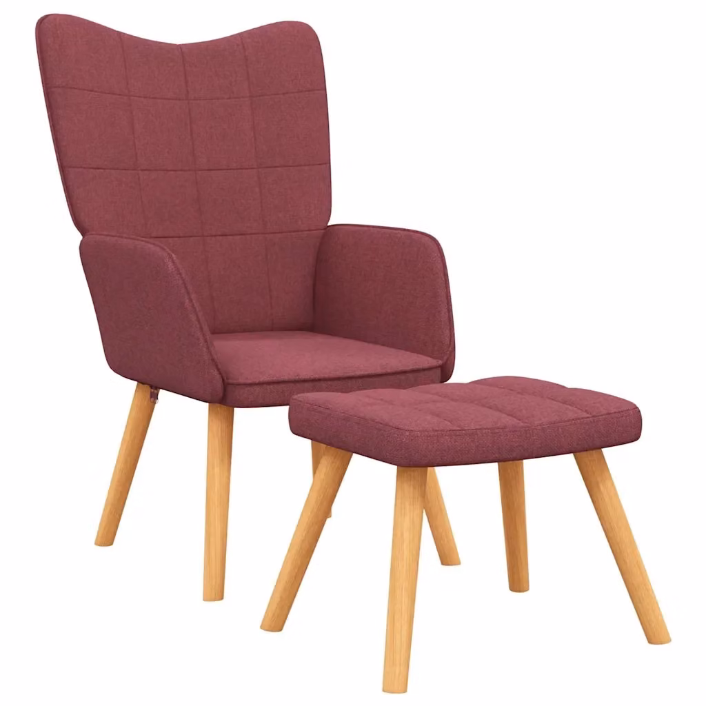 vidaXL Poltrona Relax con Poggiapiedi Rosso in Tessuto e Struttura Mista – 2