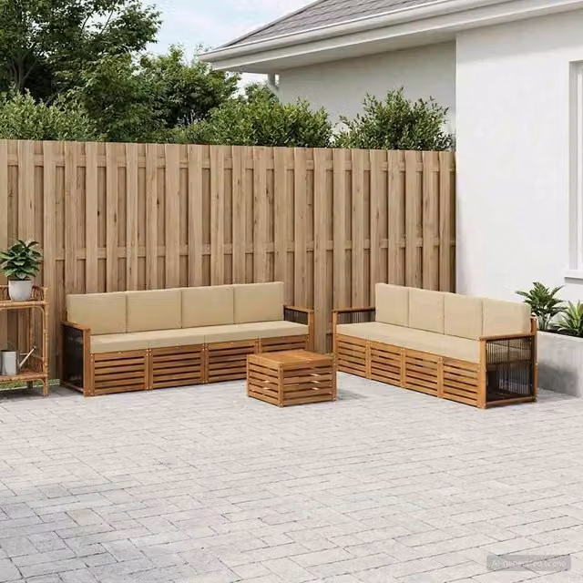 Set di mobili da giardino vidaXL in legno di acacia con divano a 3 posti, poltrone e tavolino da caffè, colore beige e sabbia – 1