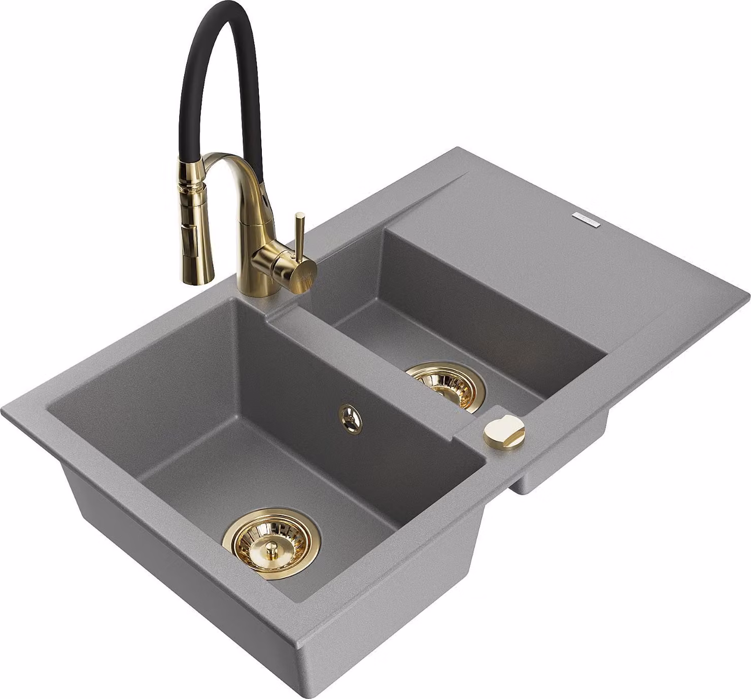Mexen Gaspar lavello in granito 1,5 vasca con scolapiatti e rubinetto da cucina Aster, grigio - 6507-71-73450-57-G