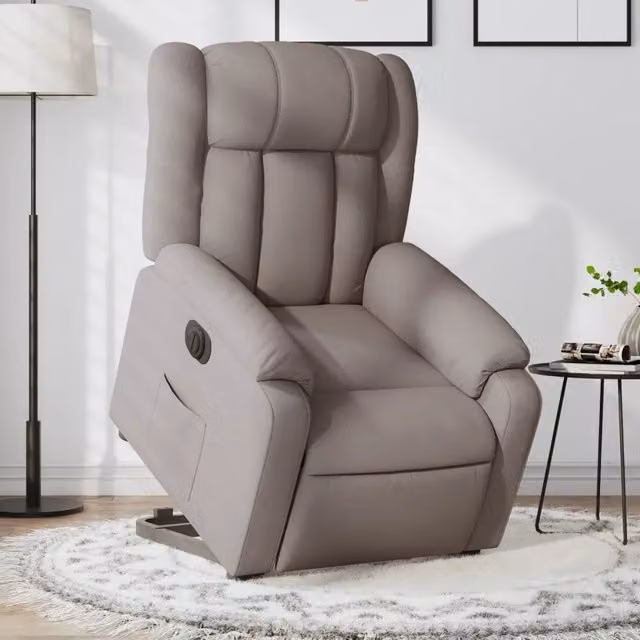 Poltrona Alzapersona Reclinabile Elettrica vidaXL in Tessuto Beige e Grigio con Braccioli per Senior – 1