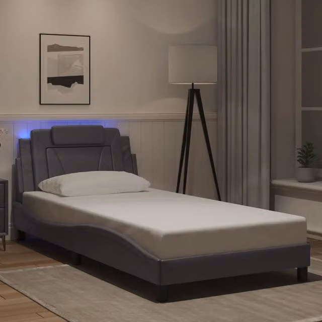 Letto contenitore Viana vidaXL con illuminazione LED e porta di ricarica USB, Grigio, L: 100 cm, P: 200 cm – 1