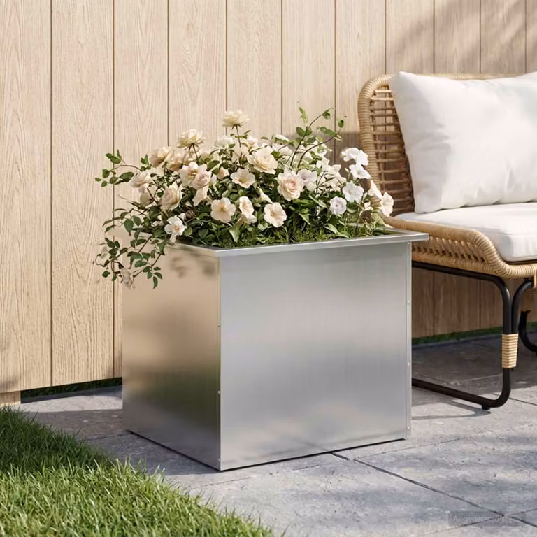 vidaXL Fioriera da giardino con LED Argento 50 x 60 x 48 cm