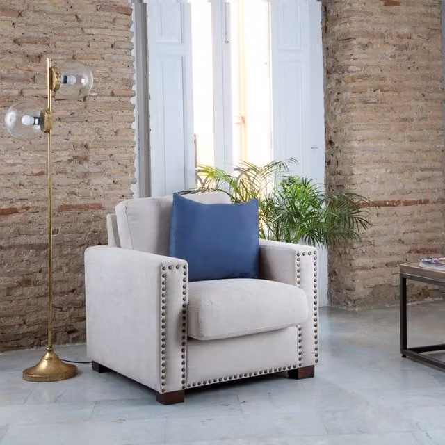Poltrona da lettura Rabat Banak in stile industriale con braccioli, colore nero e beige