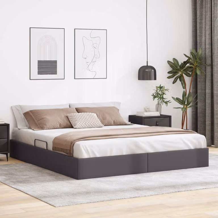 Letto ottomano vidaXL in pelle sintetica grigia con contenitore, L 160 cm x P 200 cm