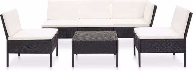 Set Divani da Giardino 6 pz con Cuscini in Polyrattan Nero 48936