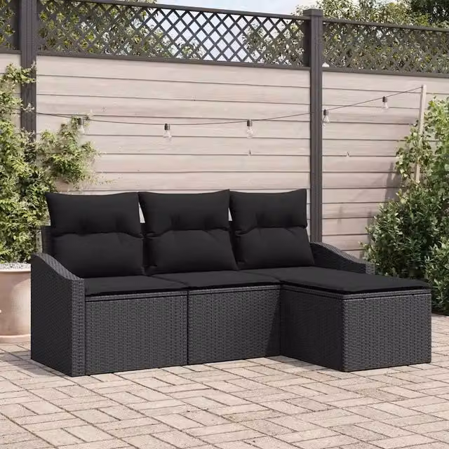 Set di divani 4 pz Nero polyrattan 3355342