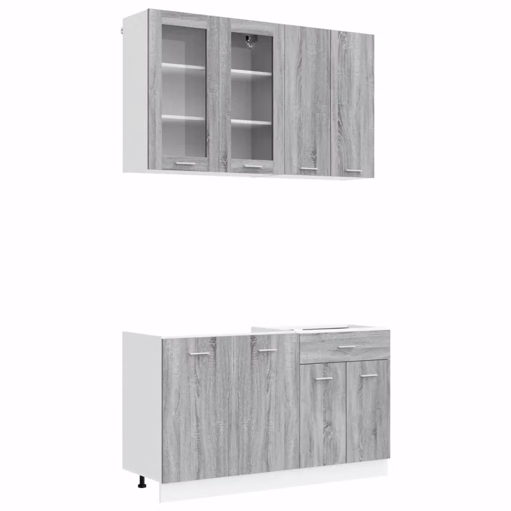 Set di unità cucina moderna vidaXL da 4 pezzi in MDF grigio con ante in vetro e ripiani interni – 2