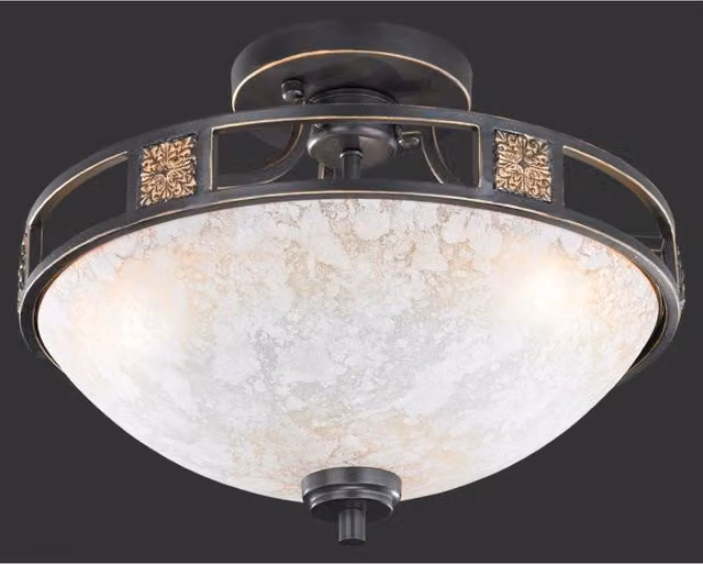 Plafoniera Trio Lighting Quinta Ruggine in Metallo e Vetro Alabastro, Ø42 cm