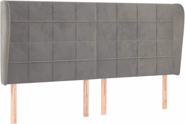 Testata del letto ad orecchio in velluto grigio chiaro L: 163 cm, P: 23 cm, H: 118/128 cm – 1