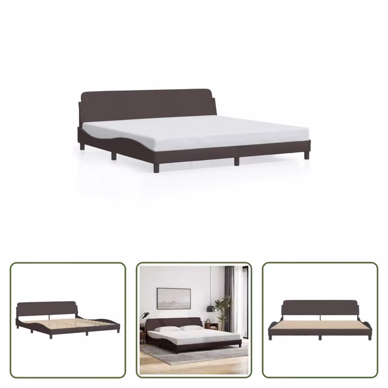 The Living Store Struttura letto con testiera in tessuto marrone scuro 200x200 cm