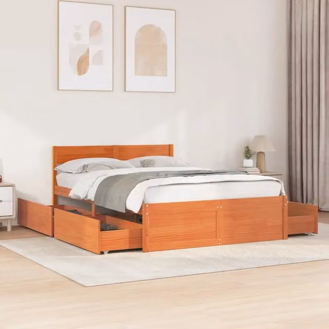 Letto senza Materasso Marrone Cera 135x190 cm in Legno di Pino 3282359