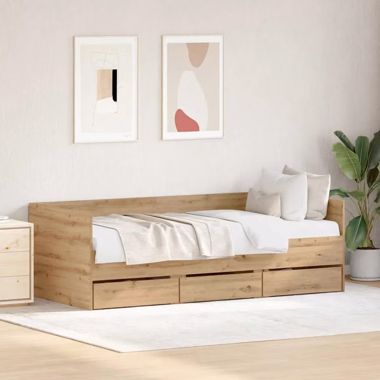 Daybed vidaXL in legno ingegnerizzato color rovere con cassetti, L/P/H: 200 x 90 x 65 cm