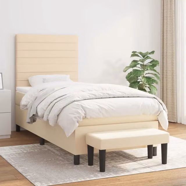 Letto Ibrido con Giroletto a Molle e Materasso vidaXL in Tessuto Beige e Bianco L/P/H: 200 x 100 x 128 cm