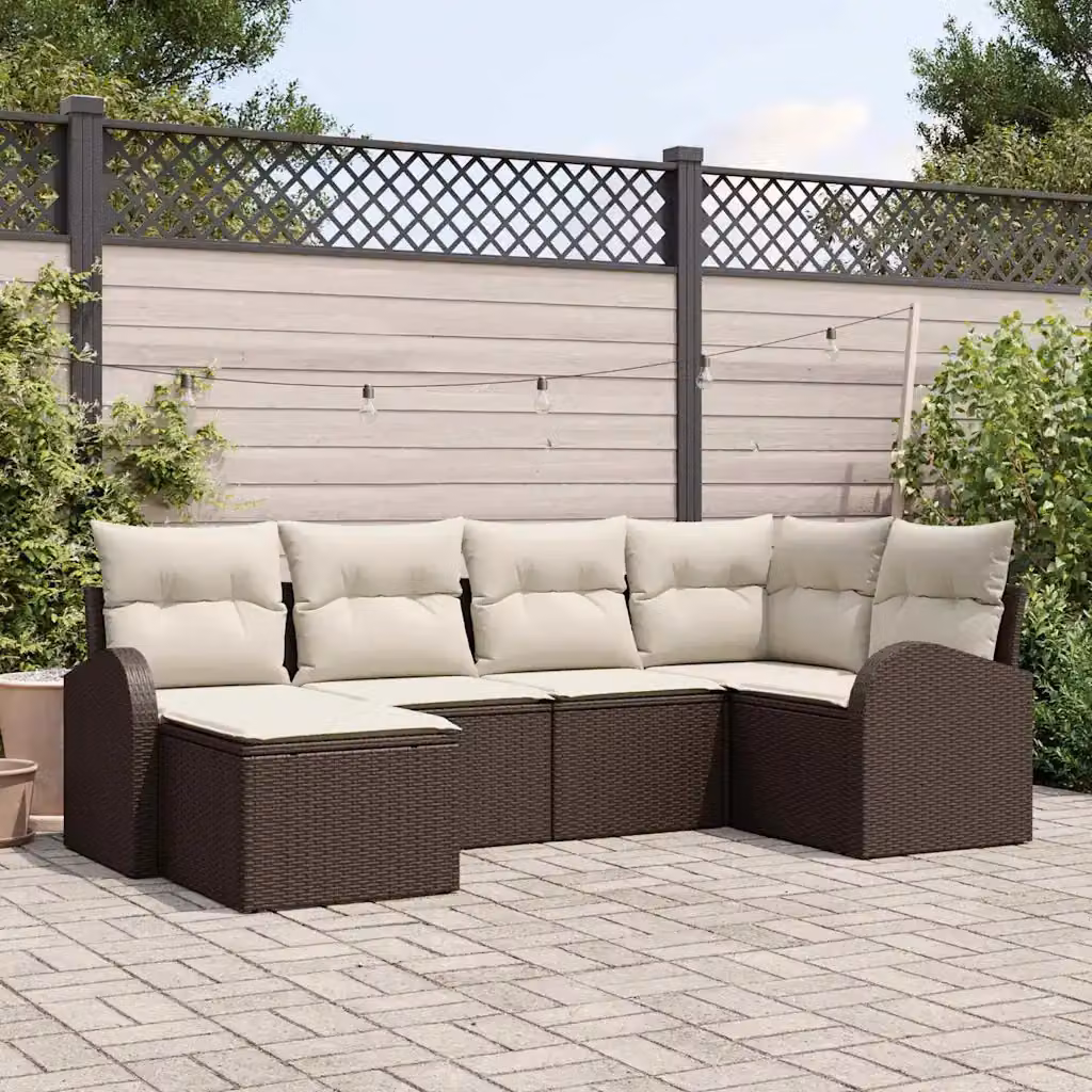 Set Divano da Giardino vidaXL 6 pz Marrone con Cuscini e Struttura in Metallo – 1