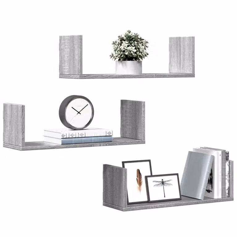 Set di 2 mensole a parete vidaXL in MDF Grigio Sonoma L: 58 cm, P: 18 cm, H: 18 cm