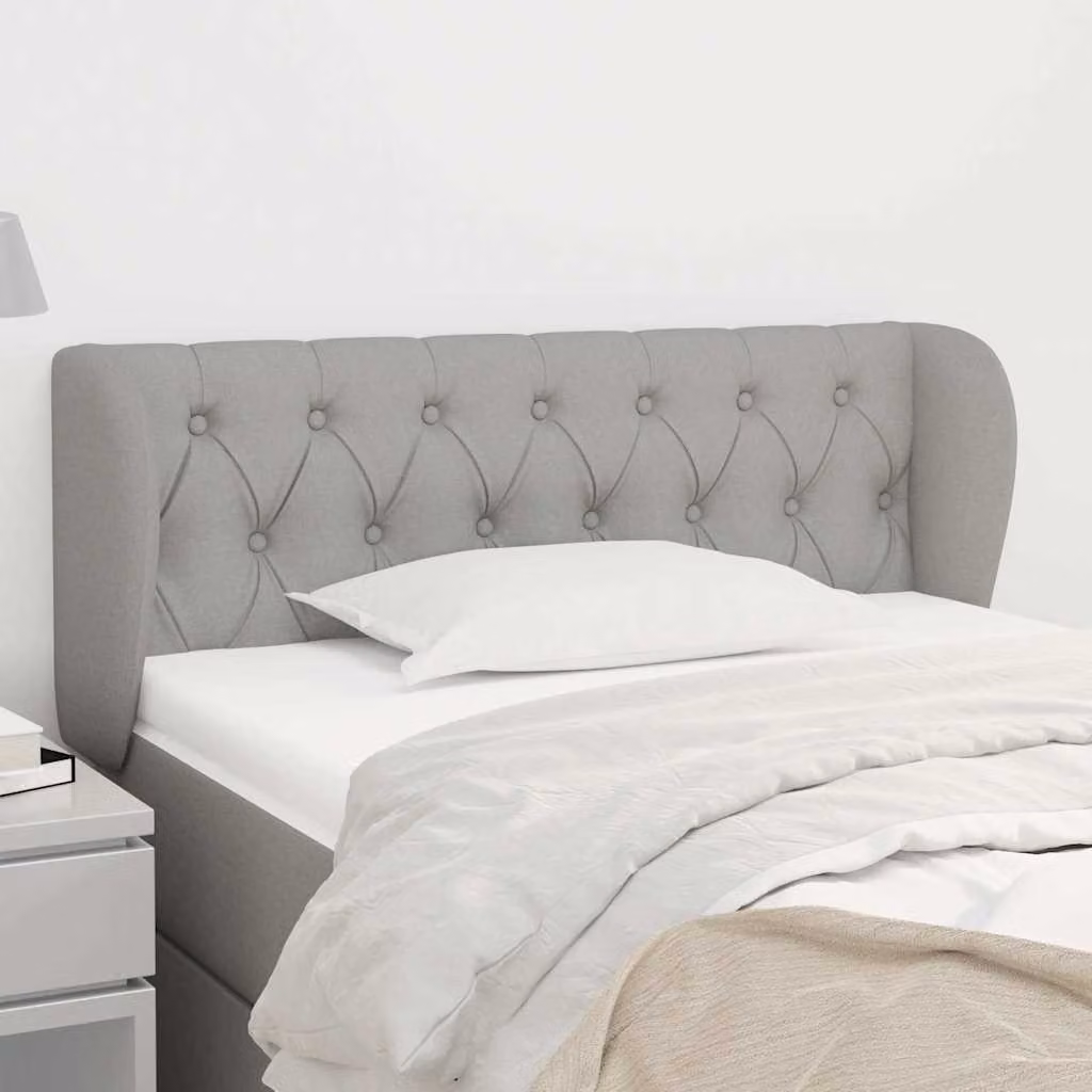 Testiera ad orecchio vidaXL in tessuto grigio chiaro con struttura in legno L: 103 cm, P: 23 cm, H: 78-88 cm