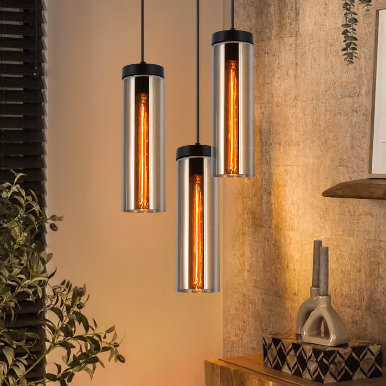 ZMH lampada a sospensione in vetro tavolo da pranzo luce a sospensione retrò 3 fiamme lampada a sospensione E27 lampada a sospensione tavolo da pranzo lampada nero opaco per cucine soggiorno corridoio cucina soggiorno senza lampadina