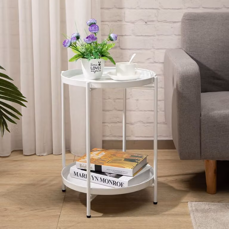 HollyHOME Tavolino in metallo a 2 livelli Tavolino da caffè Tavolino da tè Tavolino da letto Tavolino da divano