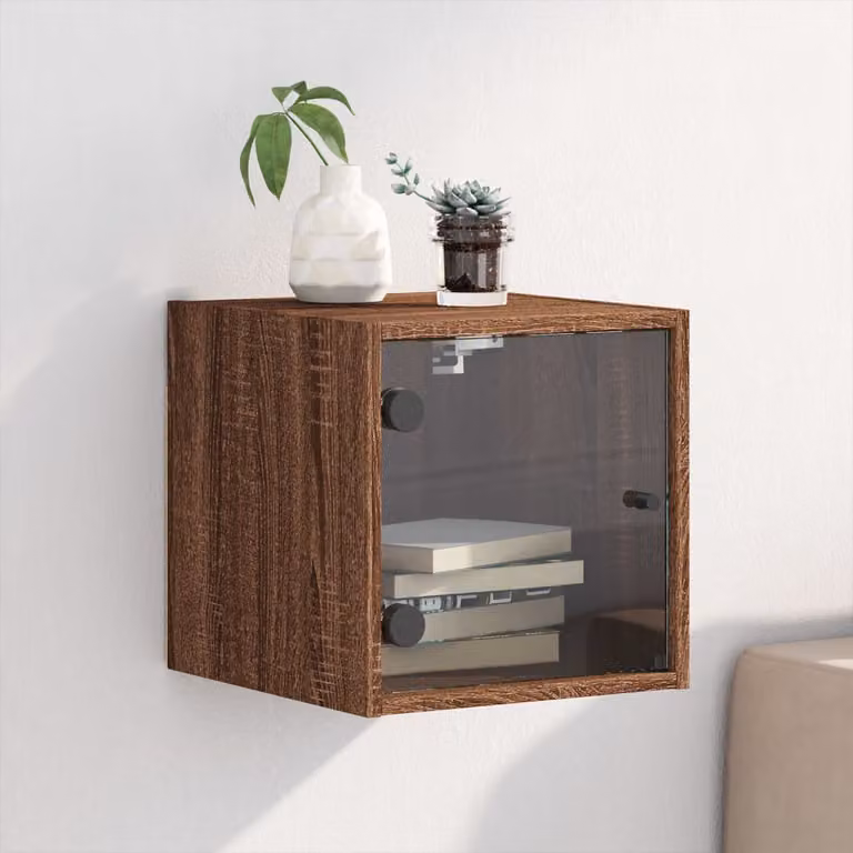 Comodino moderno vidaXL con anta in vetro, colore marrone, L 35 x P 37 x H 35 cm